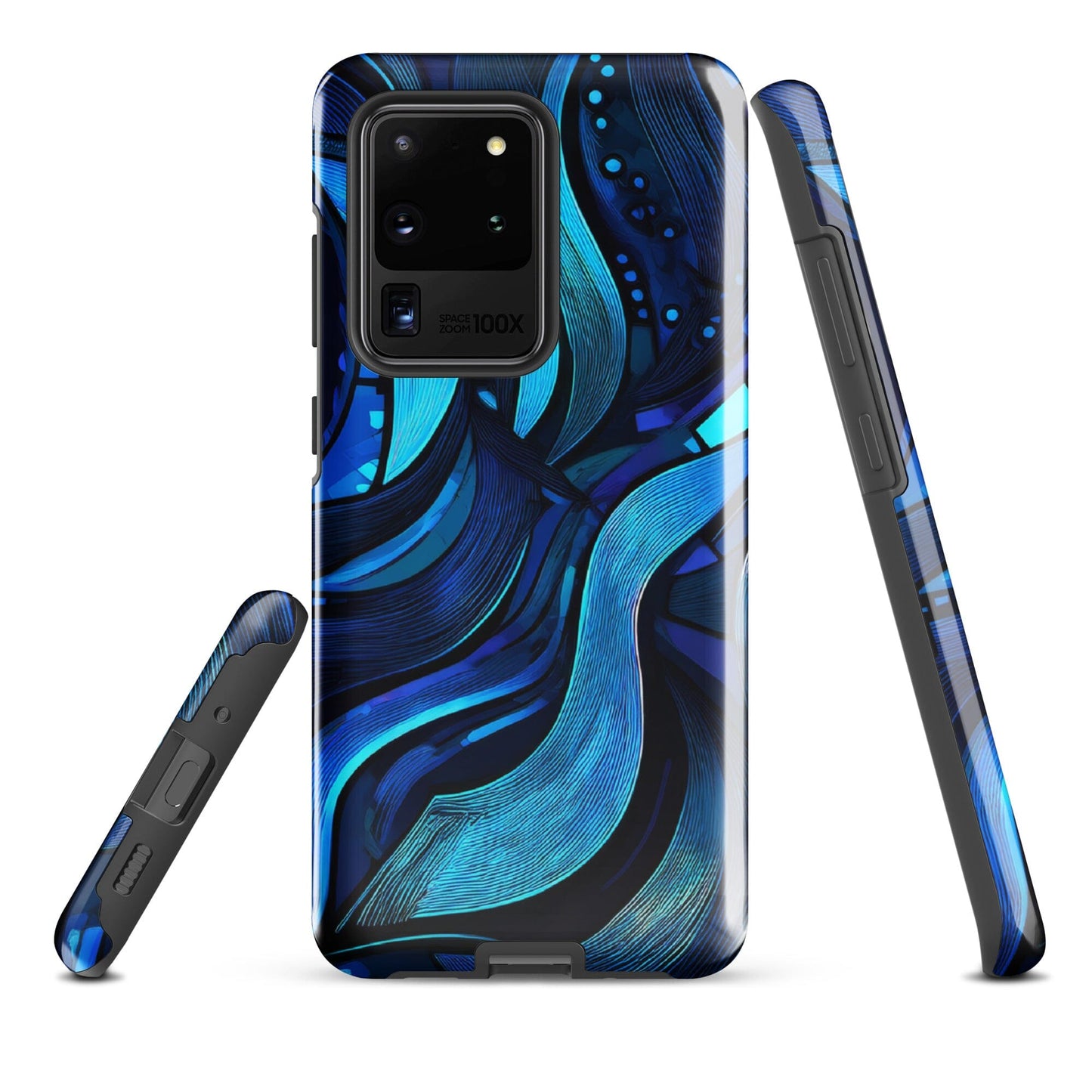 Water Swirl Samsung Case - Poetic Blue Geometric Design Savvishly Savvique Glossy Samsung Galaxy S20 Ultra 