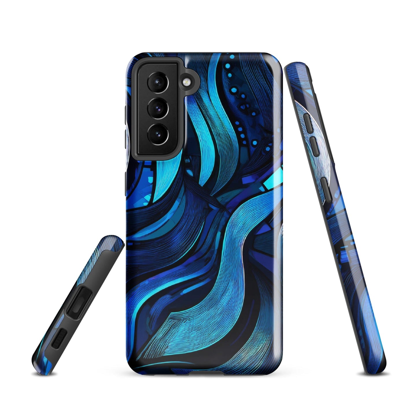 Water Swirl Samsung Case - Poetic Blue Geometric Design Savvishly Savvique Glossy Samsung Galaxy S21 