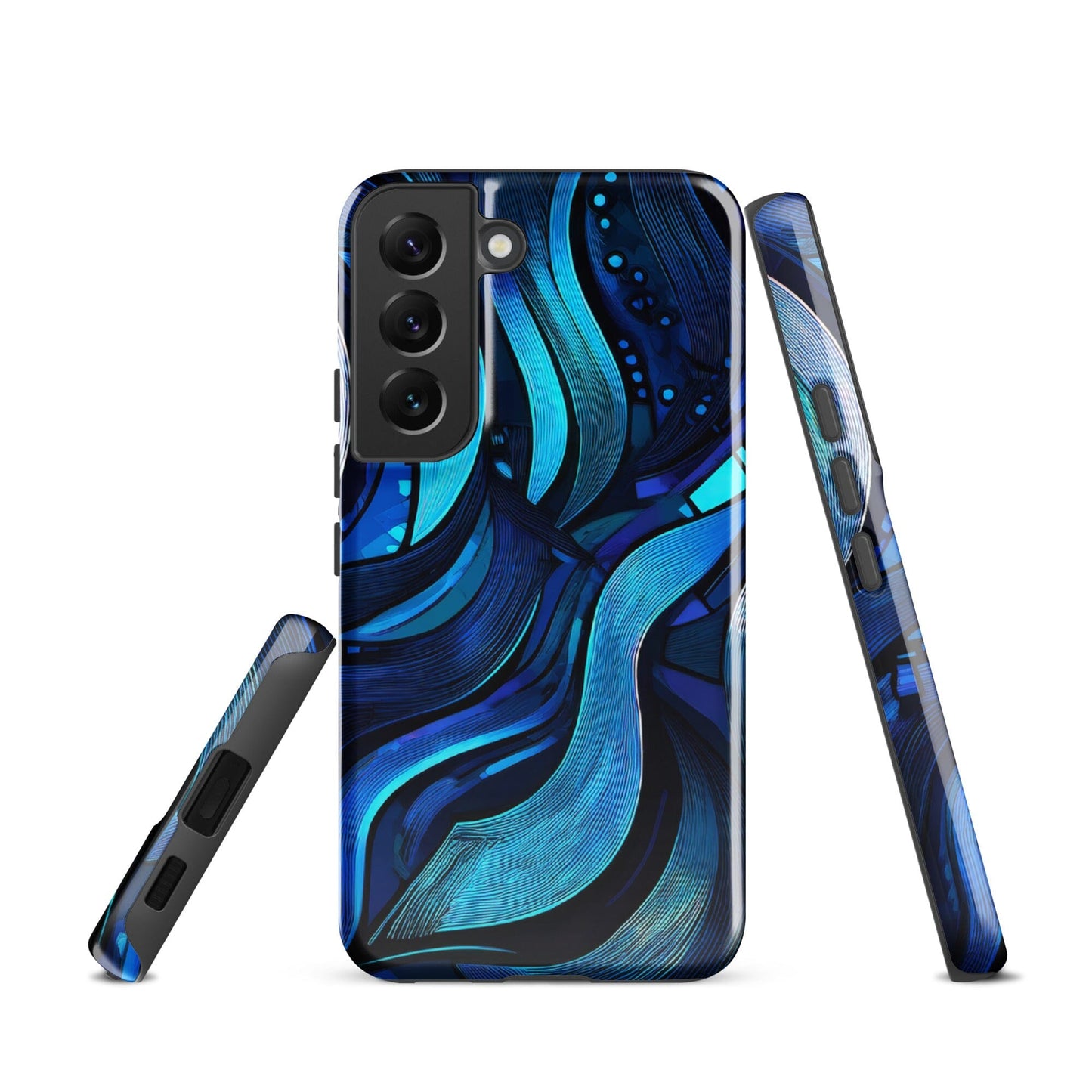 Water Swirl Samsung Case - Poetic Blue Geometric Design Savvishly Savvique Glossy Samsung Galaxy S22 