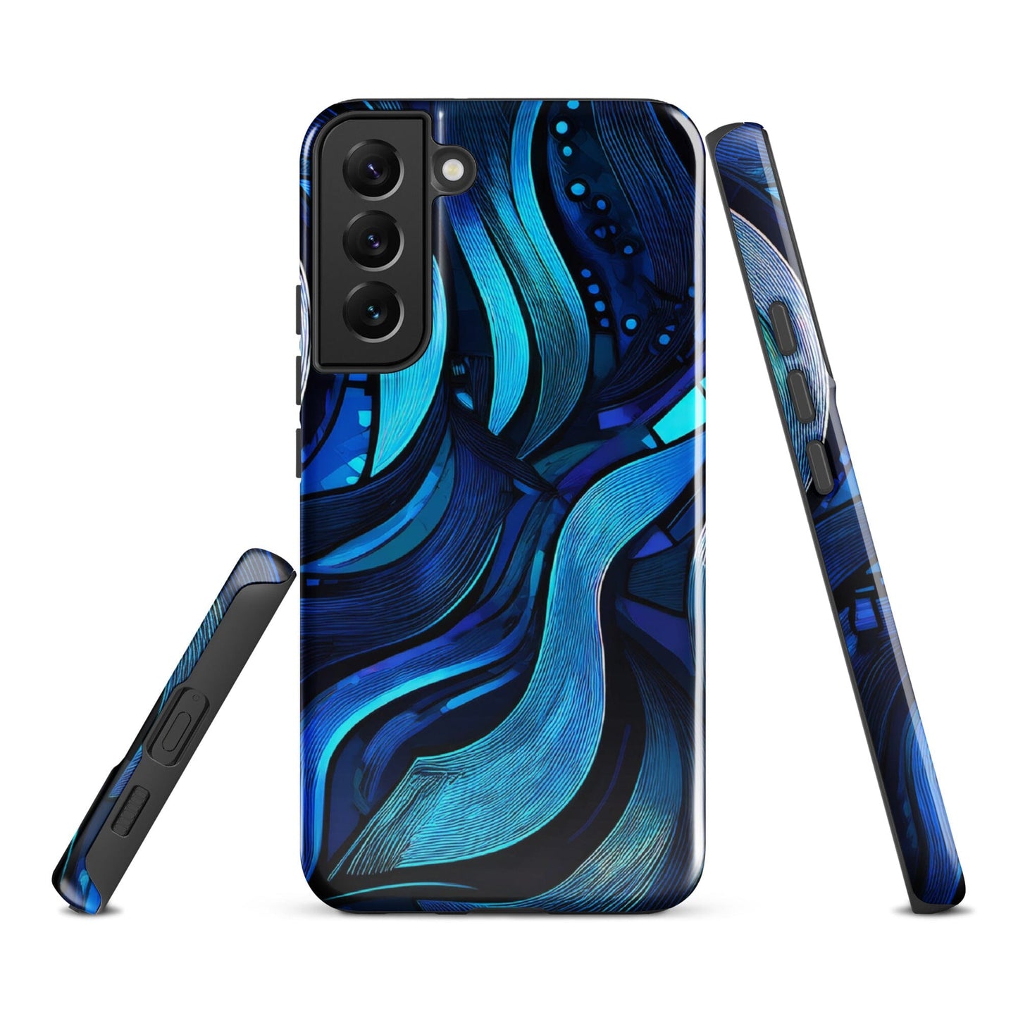 Water Swirl Samsung Case - Poetic Blue Geometric Design Savvishly Savvique Glossy Samsung Galaxy S22 Plus 