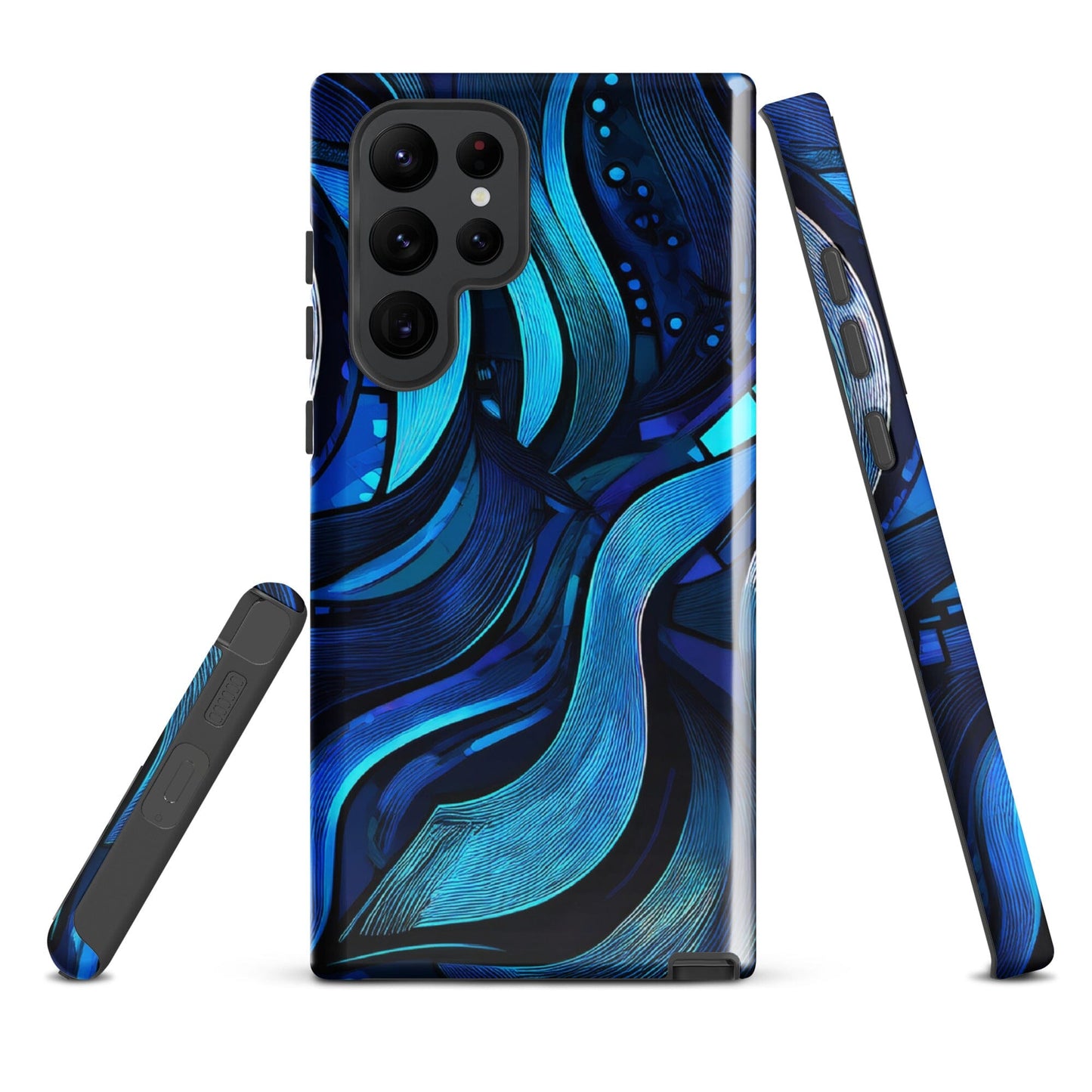 Water Swirl Samsung Case - Poetic Blue Geometric Design Savvishly Savvique Glossy Samsung Galaxy S22 Ultra 