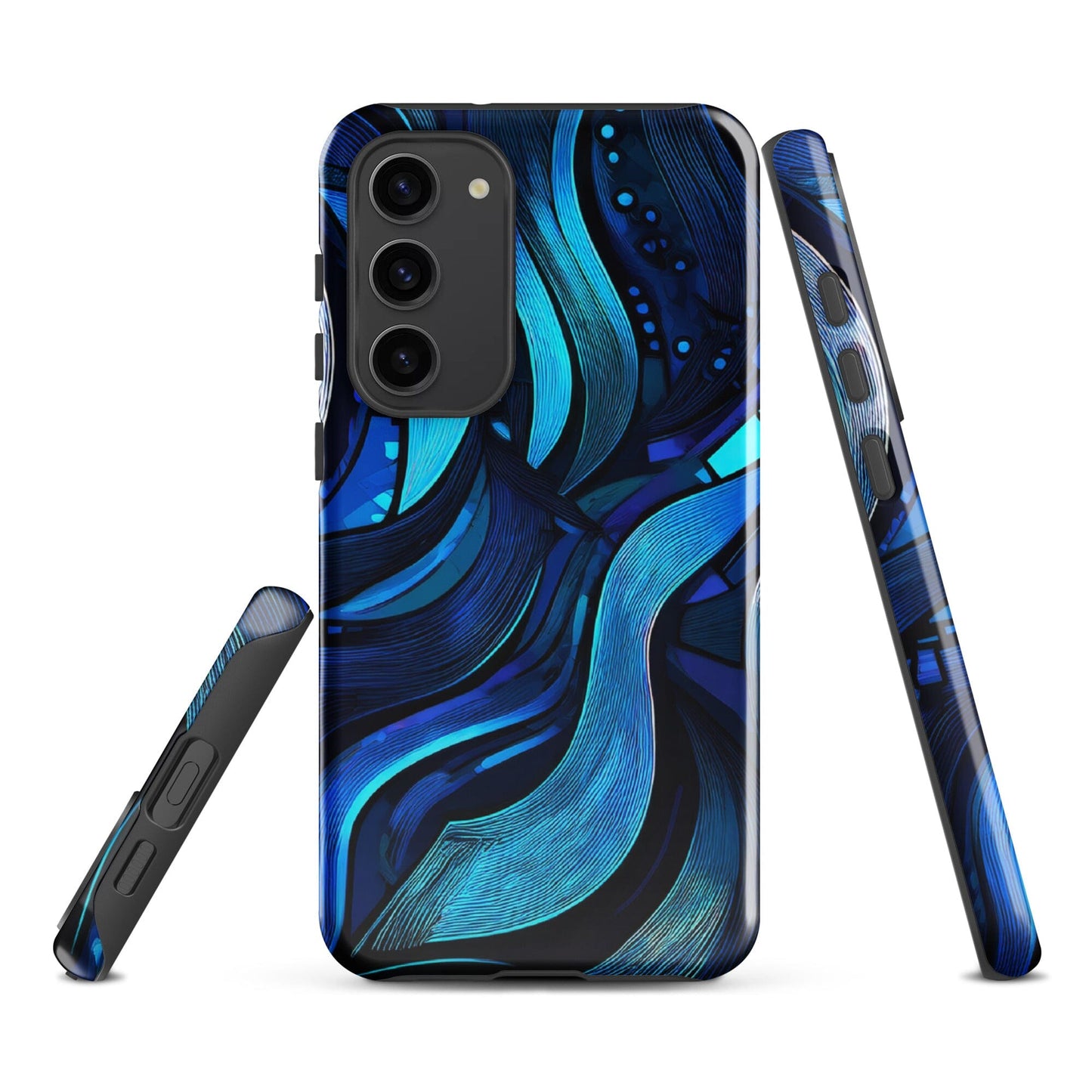 Water Swirl Samsung Case - Poetic Blue Geometric Design Savvishly Savvique Glossy Samsung Galaxy S23 Plus 