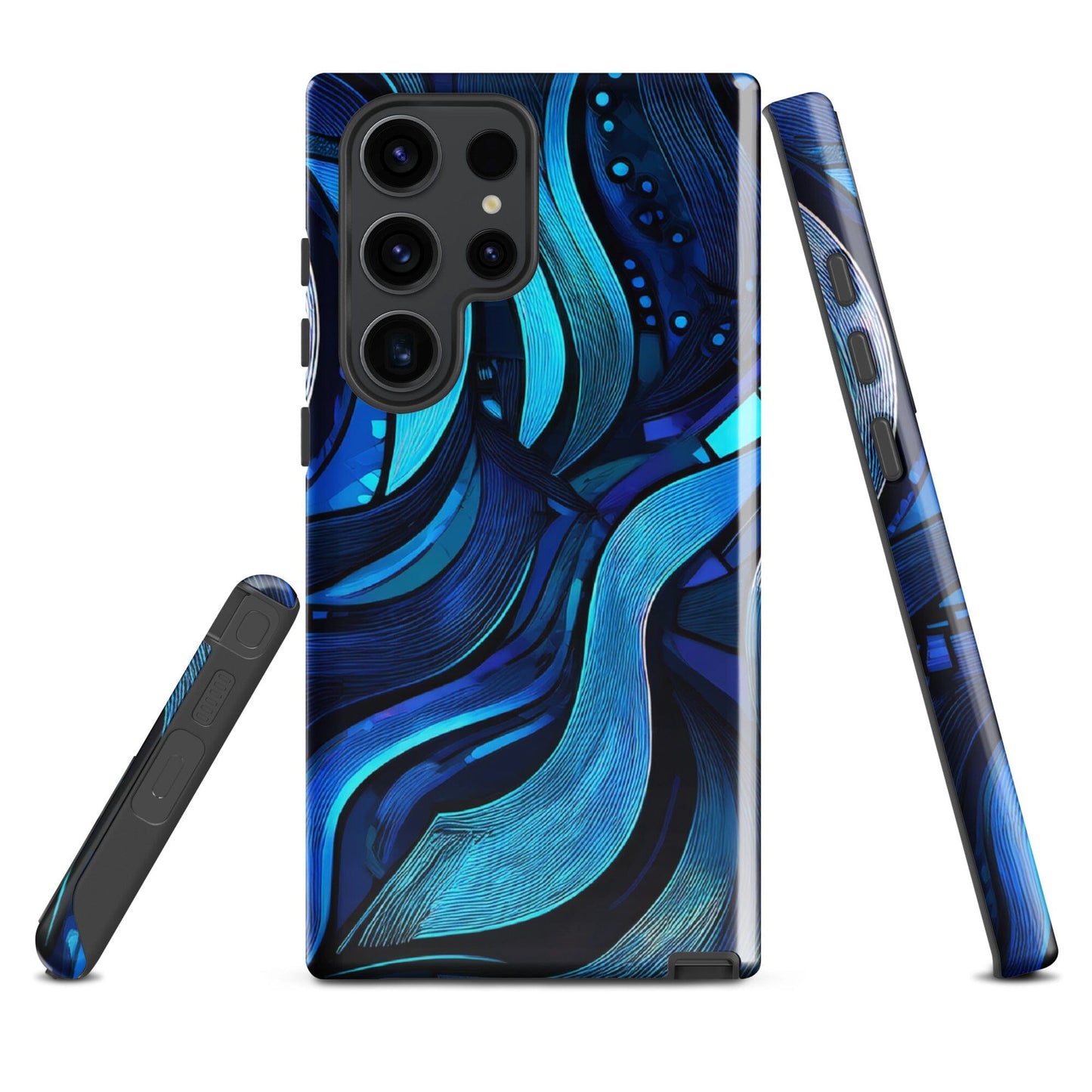 Water Swirl Samsung Case - Poetic Blue Geometric Design Savvishly Savvique Glossy Samsung Galaxy S23 Ultra 