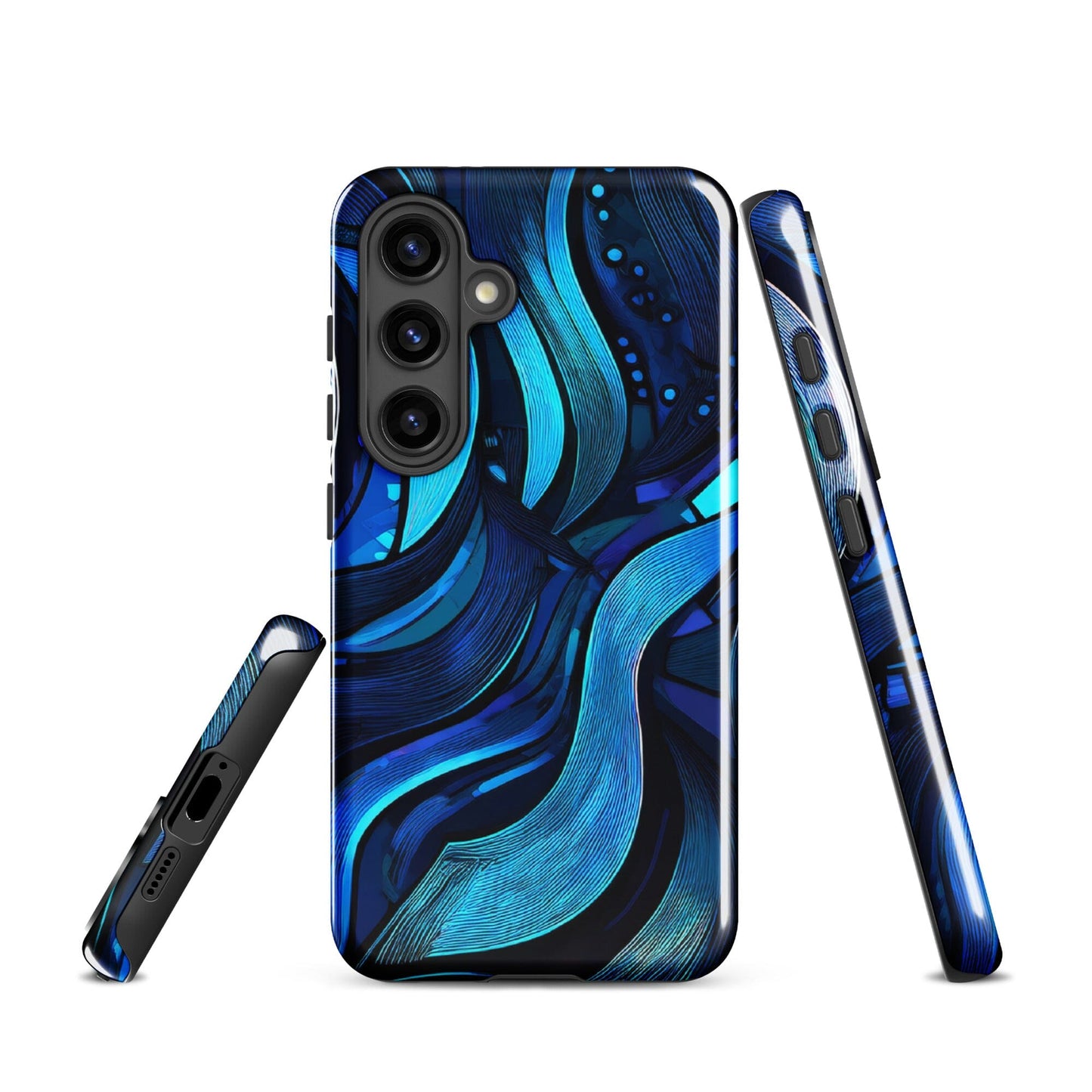 Water Swirl Samsung Case - Poetic Blue Geometric Design Savvishly Savvique Glossy Samsung Galaxy S24 