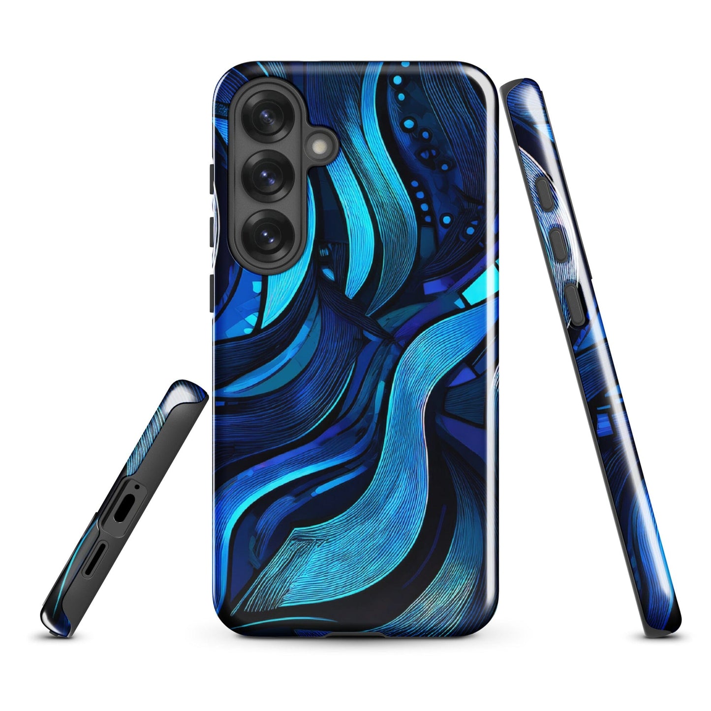Water Swirl Samsung Case - Poetic Blue Geometric Design Savvishly Savvique Glossy Samsung Galaxy S25 Plus 