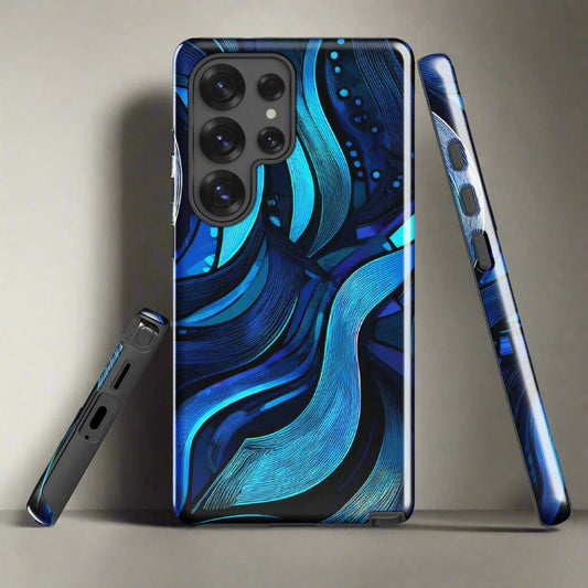 Water Swirl Samsung Case - Poetic Blue Geometric Design Savvishly Savvique Glossy Samsung Galaxy S25 Ultra 