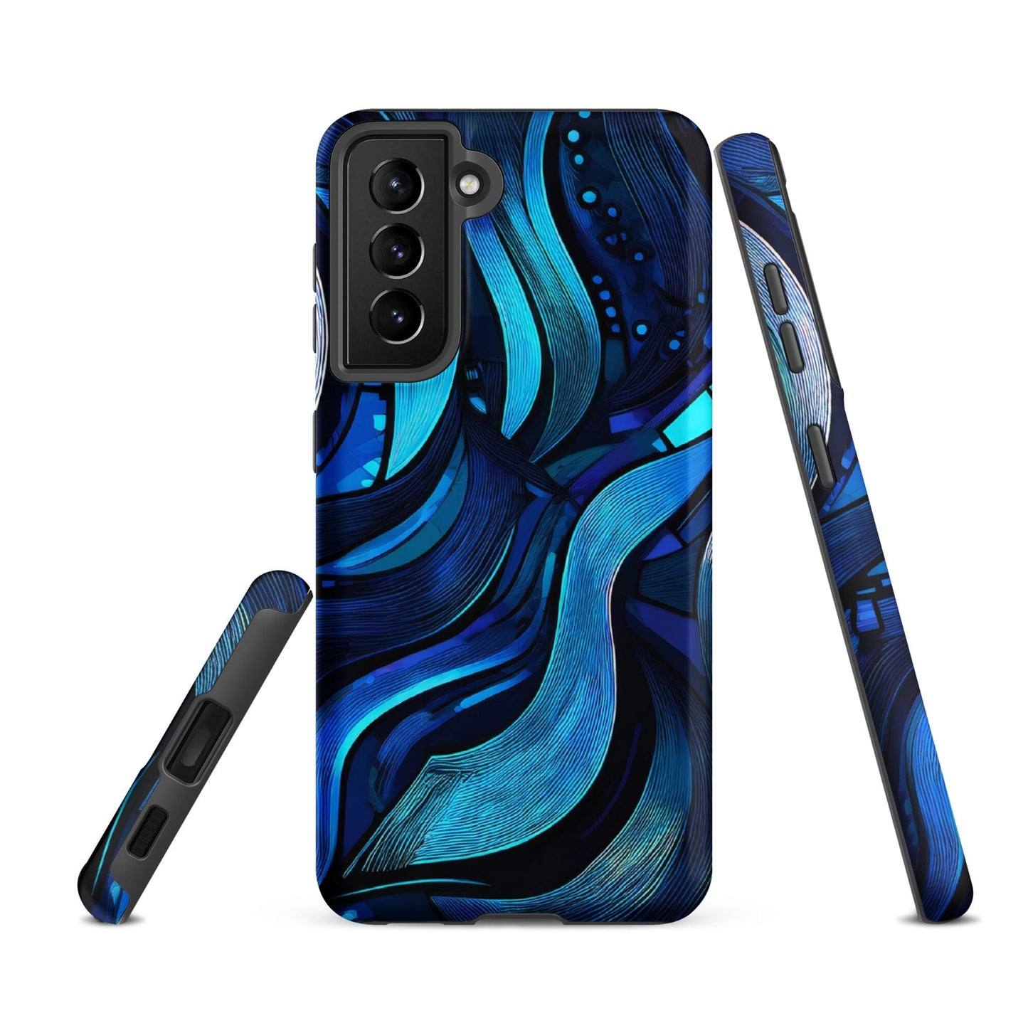 Water Swirl Samsung Case - Poetic Blue Geometric Design Savvishly Savvique Matte Samsung Galaxy S21 FE 