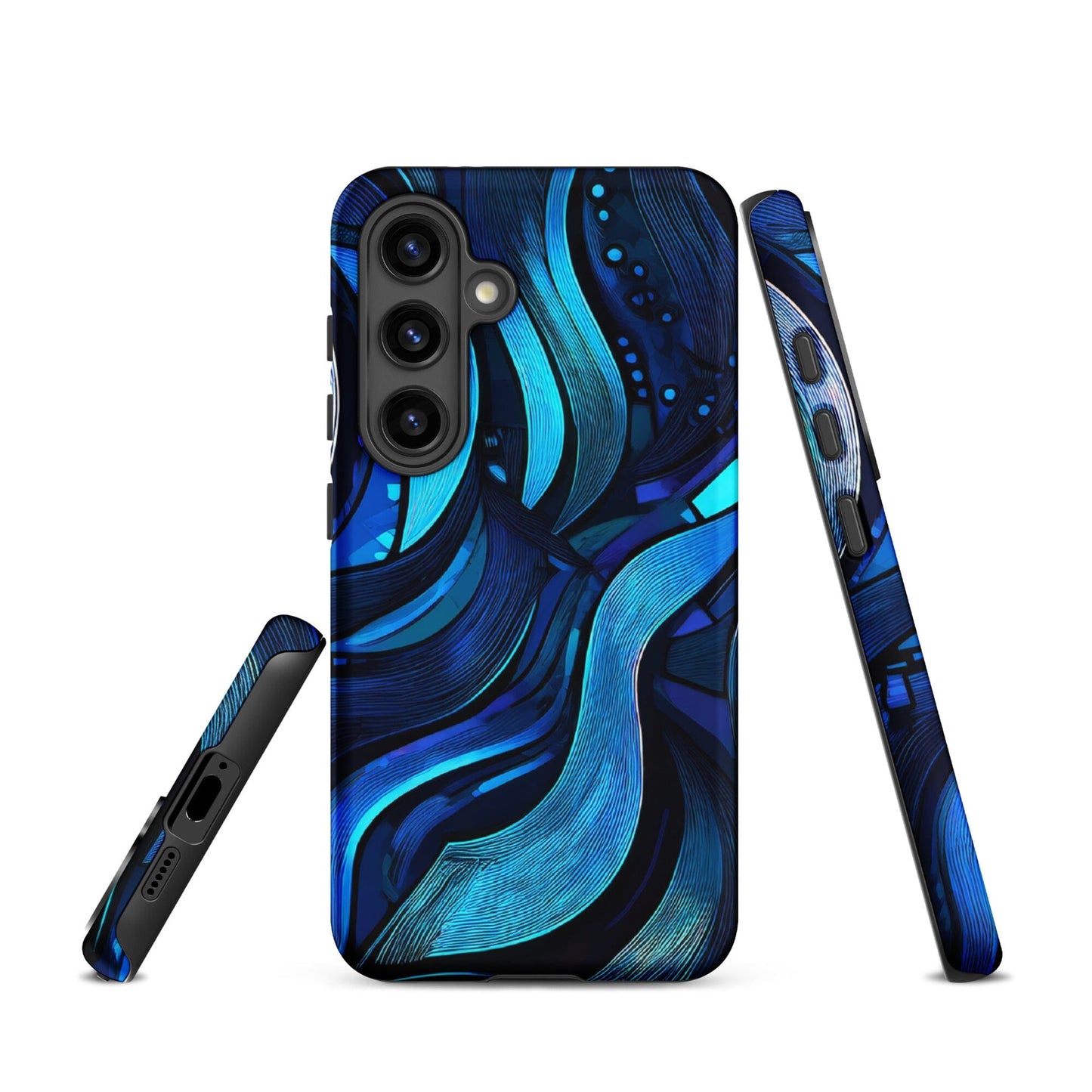 Water Swirl Samsung Case - Poetic Blue Geometric Design Savvishly Savvique Matte Samsung Galaxy S24 