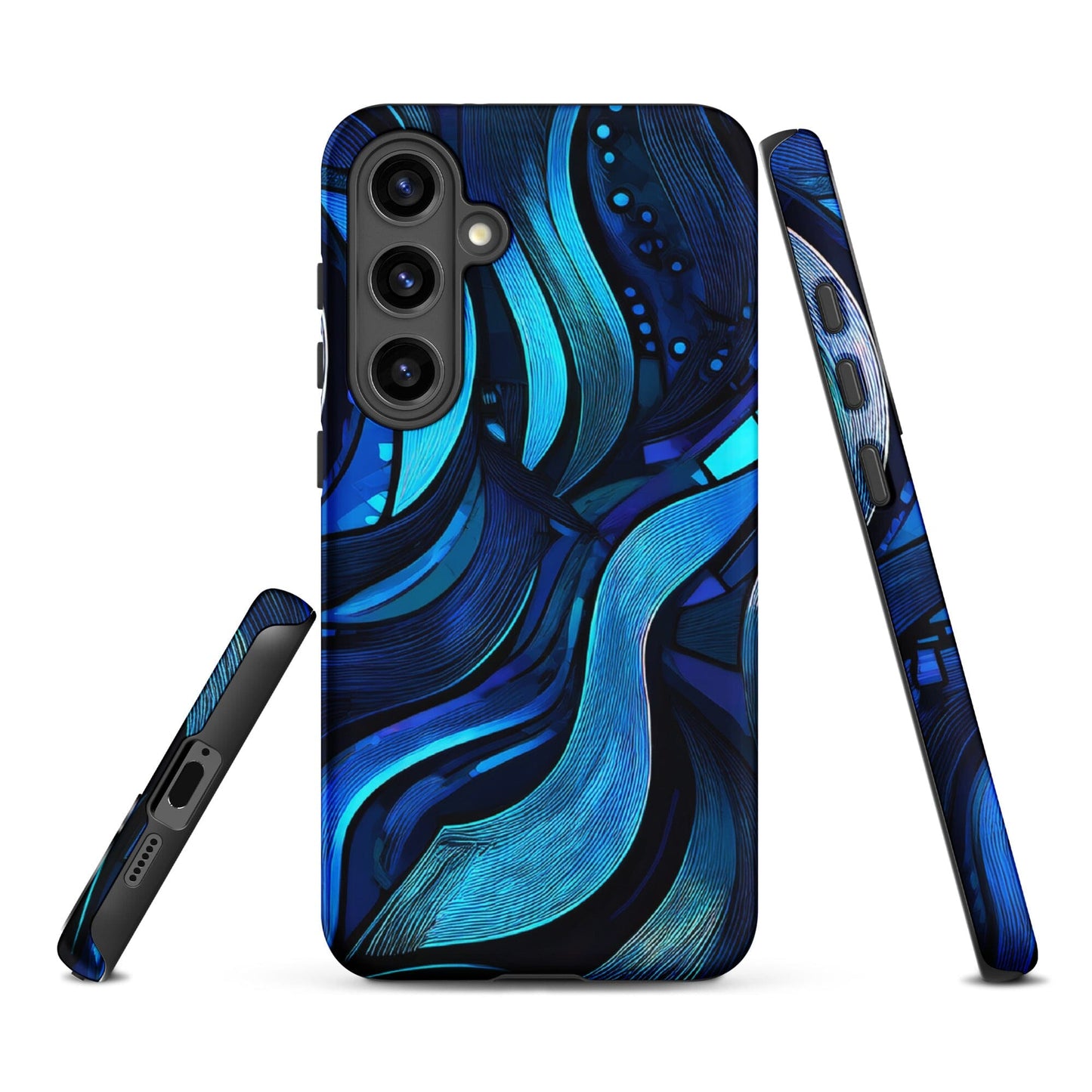Water Swirl Samsung Case - Poetic Blue Geometric Design Savvishly Savvique Matte Samsung Galaxy S24 Plus 