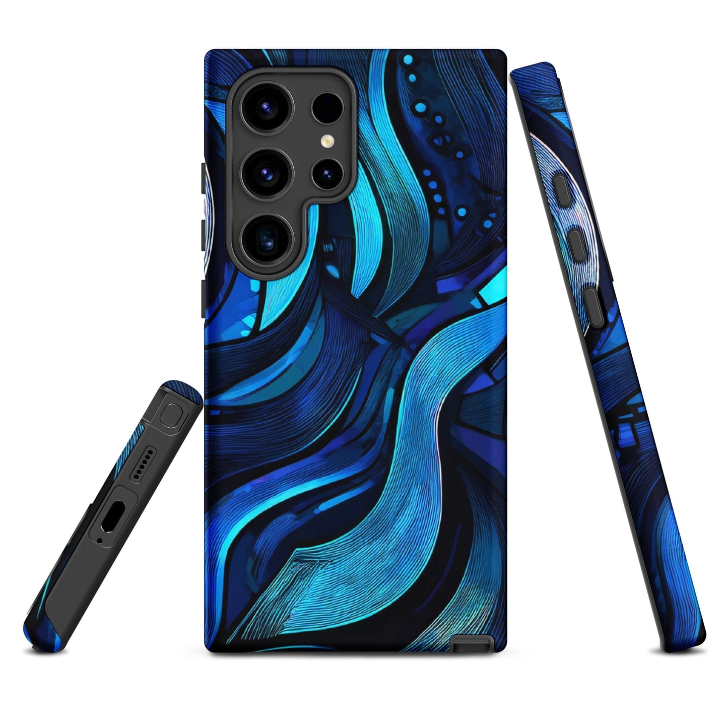 Water Swirl Samsung Case - Poetic Blue Geometric Design Savvishly Savvique Matte Samsung Galaxy S24 Ultra 