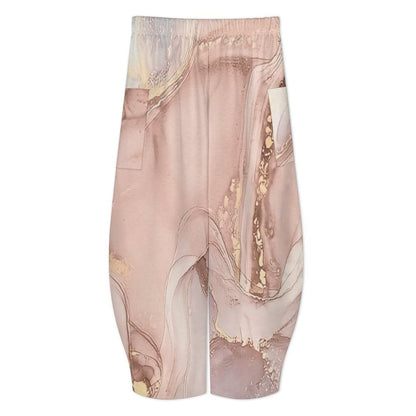 Wide Leg Harem Pants - Dusty Pink Marble & Gold Pants . Savvishly Savvique 
