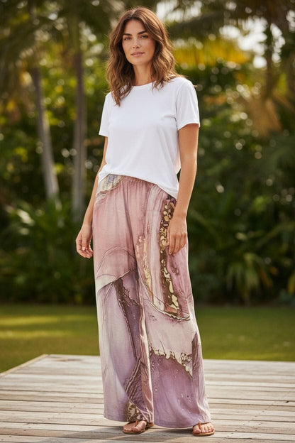 Wide Leg Harem Pants - Dusty Pink Marble & Gold Pants . Savvishly Savvique 