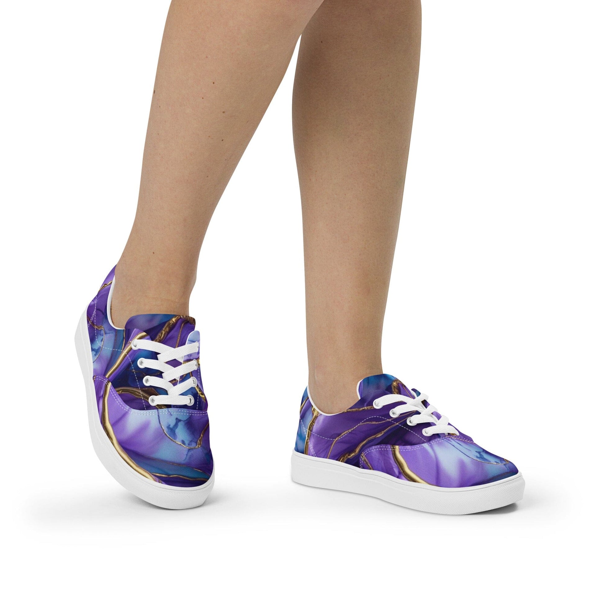 Women's Lace-Up Canvas Shoes - Purple & Gold Design Women's Canvas Shoes Savvishly Savvique 