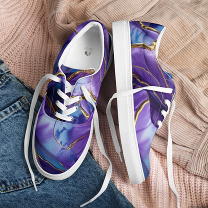 Women's Lace-Up Canvas Shoes - Purple & Gold Design Women's Canvas Shoes Savvishly Savvique 5 