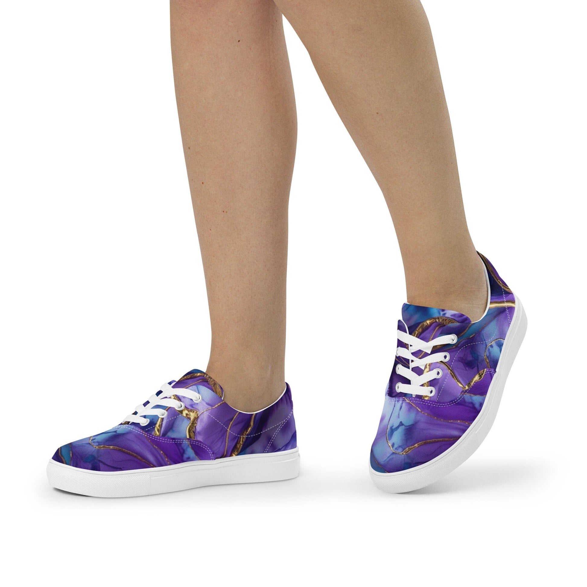 Women's Lace-Up Canvas Shoes - Purple & Gold Design Women's Canvas Shoes Savvishly Savvique 